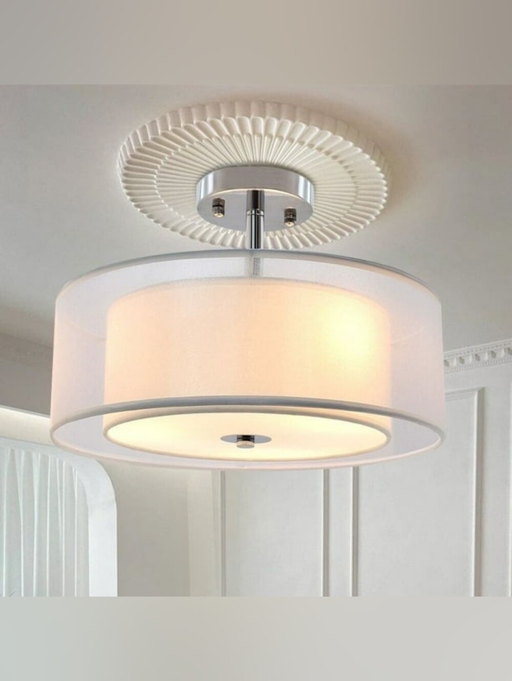 NIB Dinglilighting Modern 3-Light Drum Semi-Flush Ceiling Light White WSCL31